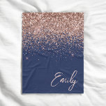 Navy Blue Rose Gold Blush Pink Glitter Monogram Fleece Blanket<br><div class="desc">Navy Blue and Rose Gold - Blush Pink Sparkle Glitter Script Monogram Name and Initial Fleece Blanket. This makes the perfect sweet 16 birthday,  wedding,  bridal shower,  anniversary,  baby shower or bachelorette party gift for someone that loves glam luxury and chic styles.</div>