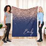 Navy Blue Rose Gold Blush Pink Glitter Monogram Fleece Blanket<br><div class="desc">Navy Blue and Rose Gold - Blush Pink Sparkle Glitter Script Monogram Name and Initial Fleece Blanket. This makes the perfect sweet 16 birthday,  wedding,  bridal shower,  anniversary,  baby shower or bachelorette party gift for someone that loves glam luxury and chic styles.</div>