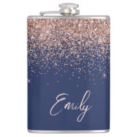 Navy Blue Rose Gold Blush Pink Glitter Monogram