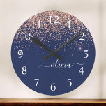 Navy Blue Rose Gold Blush Pink Glitter Monogram Large Clock<br><div class="desc">Navy Blue and Rose Gold Blush Pink Sparkle Glitter Brushed Script Monogram Name Clock. This makes the perfect sweet 16 birthday,  wedding,  bridal shower,  anniversary,  baby shower or bachelorette party gift for someone that loves glam luxury and chic styles.</div>