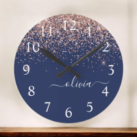 Navy Blue Rose Gold Blush Pink Glitter Monogram