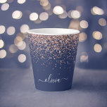 Navy Blue Rose Gold Blush Pink Glitter Monogram Latte Mug<br><div class="desc">Navy Blue and Rose Gold - Blush Pink Sparkle Glitter Script Monogram Name Latte Coffee Cup Mug. This makes the perfect sweet 16 birthday,  wedding,  bridal shower,  anniversary,  baby shower or bachelorette party gift for someone that loves glam luxury and chic styles.</div>