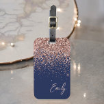 Navy Blue Rose Gold Blush Pink Glitter Monogram Luggage Tag<br><div class="desc">Navy Blue and Rose Gold - Blush Pink Sparkle Glitter Monogram Name Luggage Bag Tag. This makes the perfect sweet 16 birthday,  wedding,  bridal shower,  baby shower or bachelorette party gift for someone travelling in style.</div>
