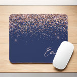 Navy Blue Rose Gold - Blush Pink Glitter Monogram Mouse Pad<br><div class="desc">Navy Blue and Rose Gold - Blush Pink Sparkle Glitter Brushed Metal Monogram Name and Initial Mousepad (mouse pad). This makes the perfect sweet 16 birthday,  wedding,  bridal shower,  anniversary,  baby shower or bachelorette party gift for someone that loves glam luxury and chic styles.</div>