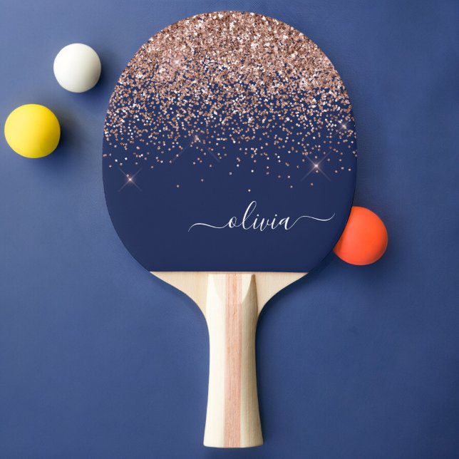 Navy Blue Rose Gold Blush Pink Glitter Monogram Ping Pong Paddle (Creator Uploaded)