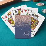Navy Blue Rose Gold Blush Pink Glitter Monogram Playing Cards<br><div class="desc">Navy Blue and Rose Gold - Blush Pink Sparkle Glitter Script Monogram Name Playing Cards. This makes the perfect sweet 16 birthday,  wedding,  bridal shower,  anniversary,  baby shower or bachelorette party gift for someone that loves glam luxury and chic styles.</div>