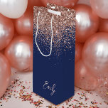Navy Blue Rose Gold Blush Pink Glitter Monogram Wine Gift Bag<br><div class="desc">Navy Blue and Rose Gold - Blush Pink Sparkle Glitter Script Monogram Name Gift Bag. This makes the perfect sweet 16 birthday,  wedding,  bridal shower,  anniversary,  baby shower or bachelorette party gift bag for someone that loves glam luxury and chic styles.</div>