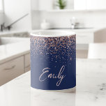 Navy Blue Rose Gold - Blush Pink Glitter Sparkle Coffee Mug<br><div class="desc">Navy Blue and Rose Gold - Blush Pink Sparkle Glitter Brushed Metal Monogram Name and Initial Coffee Cup or Mug. This makes the perfect sweet 16 birthday,  wedding,  bridal shower,  anniversary,  baby shower or bachelorette party gift for someone that loves glam luxury and chic styles.</div>