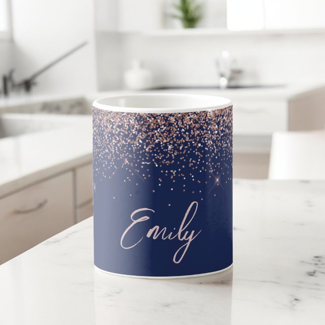 Navy Blue Rose Gold - Blush Pink Glitter Sparkle Coffee Mug (Creator Uploaded)
