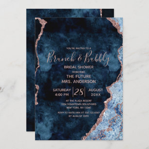 Navy Blue Rose Gold Brunch & Bubbly Bridal Shower Invitation