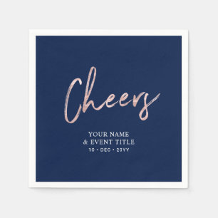 Navy Blue & Rose Gold   Cheers Party Celebrations Napkin
