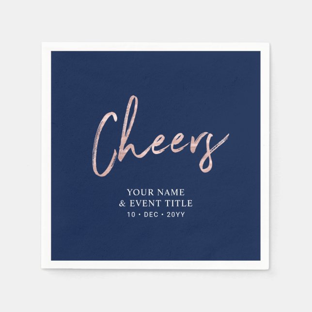 Navy Blue & Rose Gold | Cheers Party Celebrations Napkin (Front)
