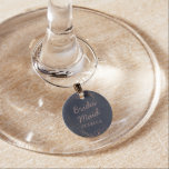 Navy Blue & Rose Gold Chic Bridesmaid Personalised Wine Charm<br><div class="desc">Navy Blue & Rose Gold Foil Floral Border Wedding Design with hand drawn flowers, Leaves, and watercolor background. A Chic and Modern Look for an Autumn Fall or winter wedding, with bold colour palette : Navy blue, and rose gold faux foil details. Hand drawn Floral elements, Modern trendy Script Font-...</div>