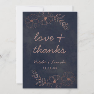 Navy Blue & Rose Gold Chic Wedding Love and Thanks Thank You Card