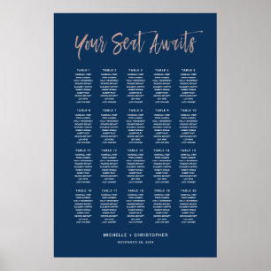 Navy Blue & Rose Gold Chic Wedding Seating Chart