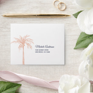 Navy Blue Rose Gold Copper Palm Tree Wedding RSVP Envelope