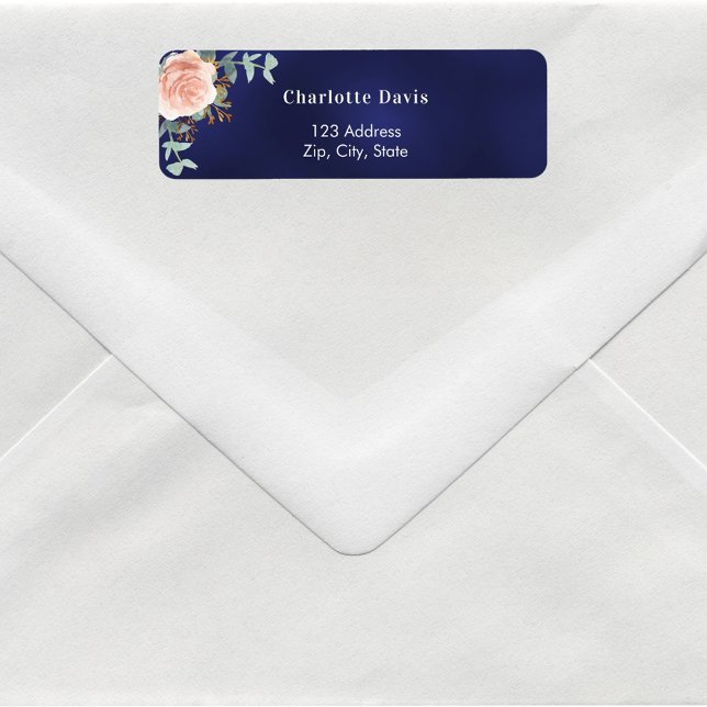 Navy blue rose gold floral return address  label (Creator Uploaded)
