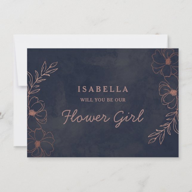 Navy Blue & Rose Gold Flower Girl Proposal Card (Front)