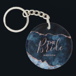Navy Blue & Rose Gold Foil Agate Marble the Bride Key Ring<br><div class="desc">Navy Blue & Rose Gold Foil Watercolor Marble Agate Gilded Geode Design,  with Modern and Script fonts. Trendy and Chic Wedding the Bride keychain! ~ Check my shop to see the entire wedding suite for this design!</div>