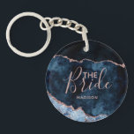 Navy Blue & Rose Gold Foil Agate Marble the Bride Key Ring<br><div class="desc">Navy Blue & Rose Gold Foil Watercolor Marble Agate Gilded Geode Design,  with Modern and Script fonts. Trendy and Chic Wedding the Bride keychain! ~ Check my shop to see the entire wedding suite for this design!</div>