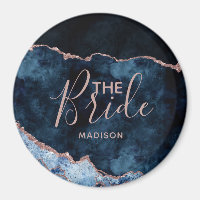 Navy Blue & Rose Gold Foil Agate Marble the Bride