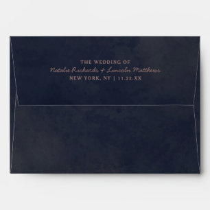 Navy Blue & Rose Gold Foil Chic Monogram Wedding Envelope