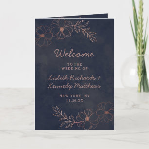 Navy Blue & Rose Gold Foil Chic Wedding Ceremony Program