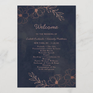Navy Blue & Rose Gold Foil Chic Wedding Ceremony Program
