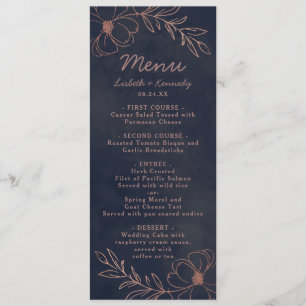 Navy Blue & Rose Gold Foil Floral Border Dinner Menu