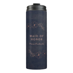 Navy Blue & Rose Gold Foil Floral Border Wedding Thermal Tumbler