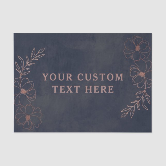 Navy Blue & Rose Gold Foil Floral Border Wedding Tissue Paper (Front)