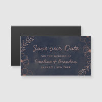 Navy Blue & Rose Gold Foil Floral Save our Date