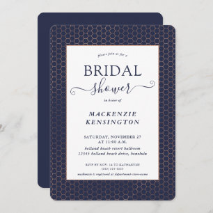 Navy Blue Rose Gold Foil Geometric Bridal Shower Invitation