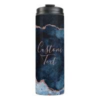 Navy Blue Rose Gold Foil Marble Agate Custom Text
