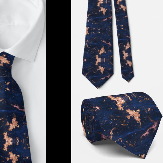 Navy Blue Rose Gold Foil Marble Neck Tie (Creator Uploaded)