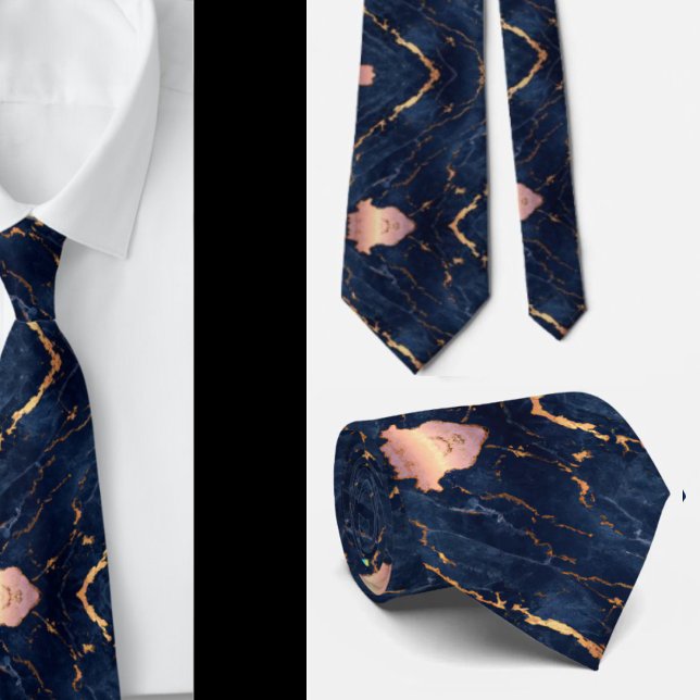Navy Blue Rose Gold Foil Marble Tie (Creator Uploaded)