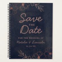 Navy Blue &amp; Rose Gold Foil Save the Date Wedding Planner