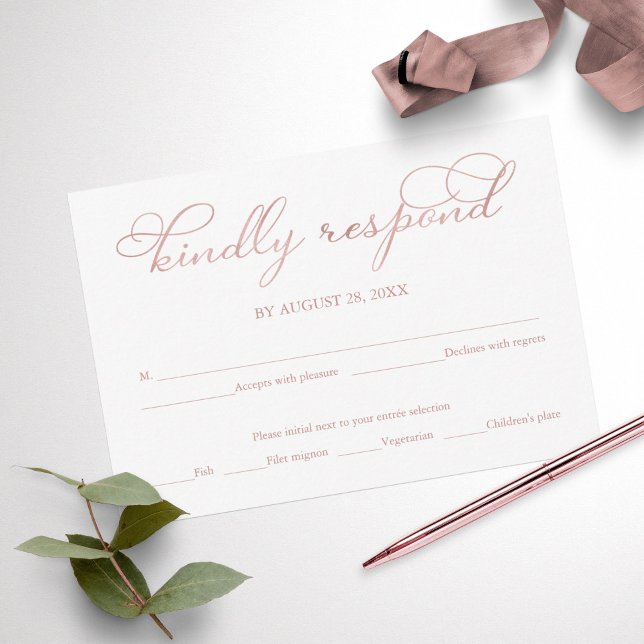 Navy Blue Rose Gold Foil Script Wedding RSVP Card (Creator Uploaded)