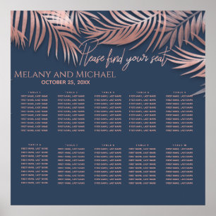 Navy blue rose gold foil  tropical leaves romantic poster