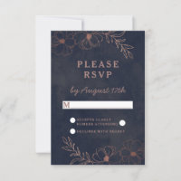 Navy Blue & Rose Gold Foil Wedding Chic RSVP Reply