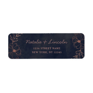 Navy Blue & Rose Gold Foil Wedding Return Address Return Address Label