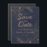 Navy Blue & Rose Gold Foil Wedding Save the Date Magnetic Invitation<br><div class="desc">Navy Blue & Rose Gold Foil Floral Border Wedding Design with hand drawn flowers, Leaves, and watercolor background. A Chic and Modern Look for an Autumn Fall or winter wedding, with bold colour palette : Navy blue, and rose gold faux foil details. Hand drawn Floral elements, Modern trendy Script Font...</div>
