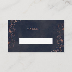 Navy Blue & Rose Gold Foil Wedding Table Number Place Card