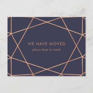 Navy Blue   Rose Gold Geometric Change of Address Postcard