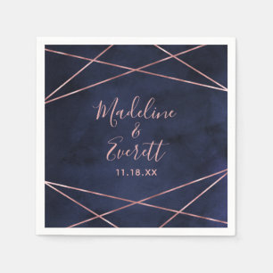Navy Blue & Rose Gold Geometric Wedding Monogram Napkin