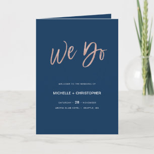 Navy Blue & Rose Gold Glam Wedding Program Booklet