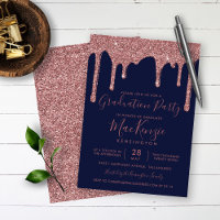 Navy Blue Rose Gold Glitter Drips Graduation Party
