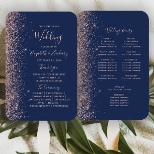 Navy Blue Rose Gold Glitter Edge Wedding Program Hand Fan
