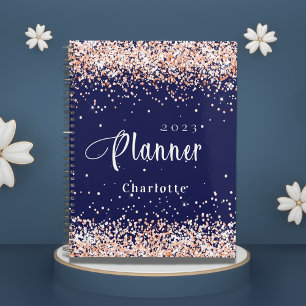 Navy blue rose gold glitter name appointment 2025 planner