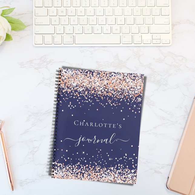 Navy blue rose gold glitter name script journal (Creator Uploaded)